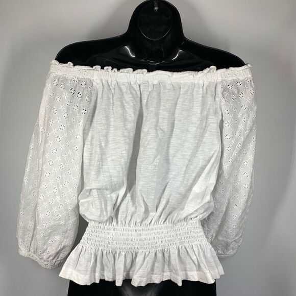 Lauren Ralph Lauren Womens Eyelet Off-The-Shoulder Pullover Top White Size Mediu - Picture 10 of 11